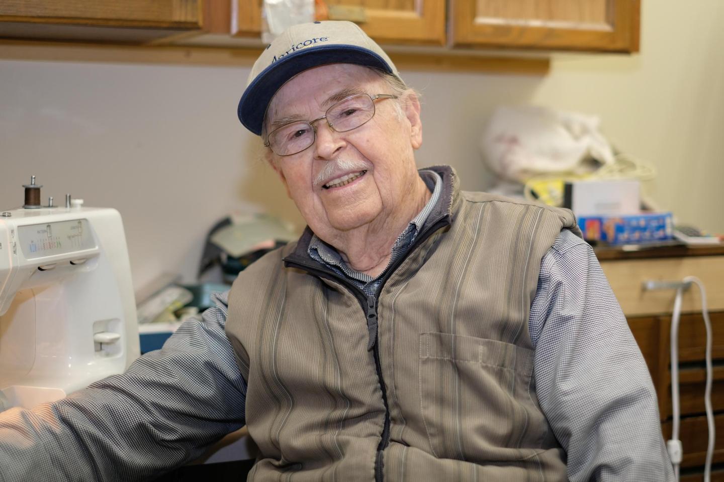 Jakob Hildebrandt has a long-standing history with MCC and continues to repair the Winkler shop's small equipment and appliance donations at the age of 93.