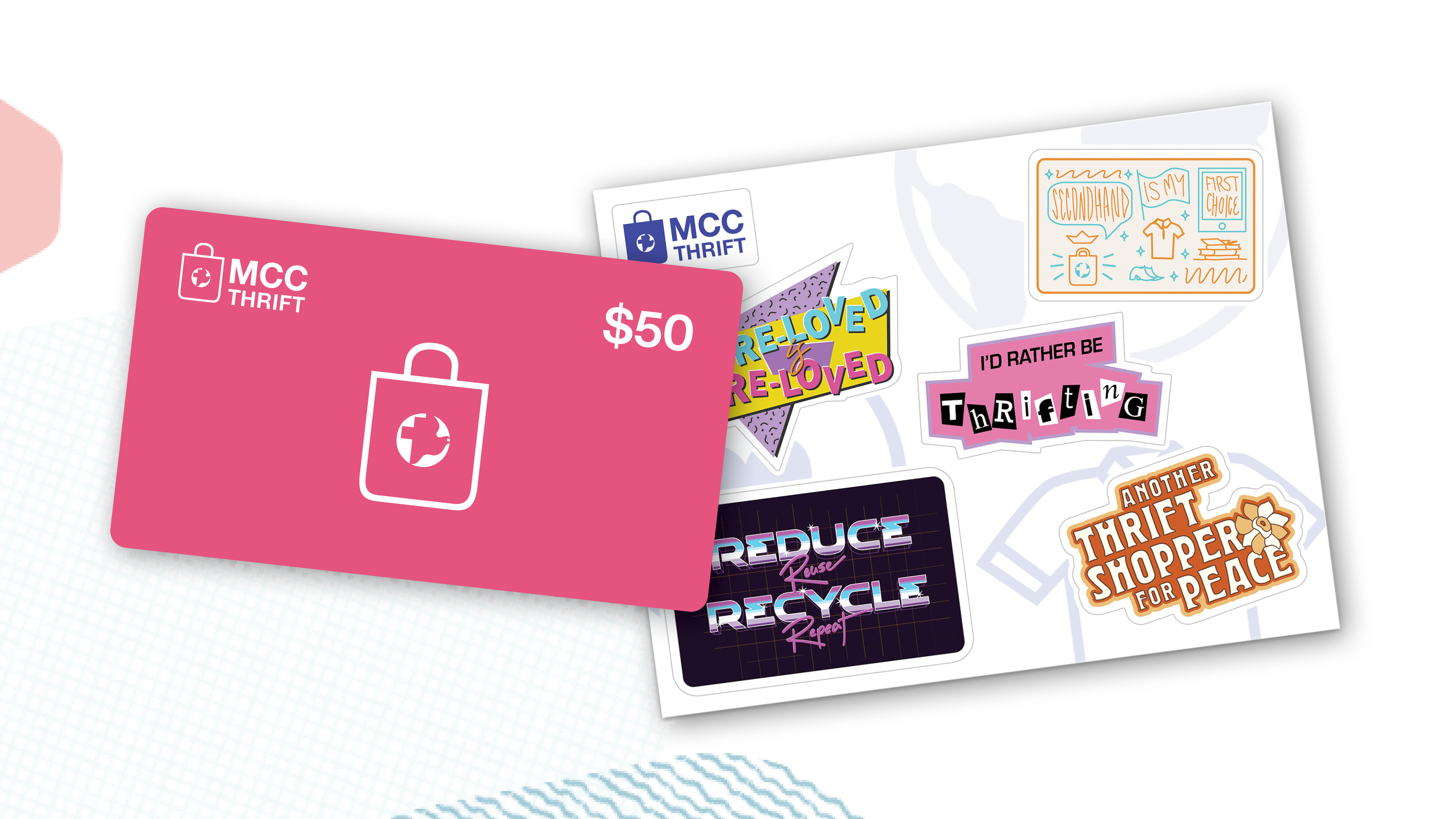 Promotional ad for the newsletter giveaway showing decals from various decades