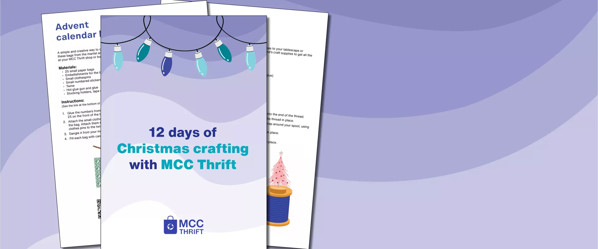 A compilation of three of the 12 days of Christmas crafting guide on a wavy background