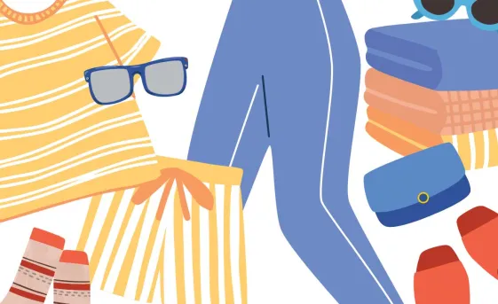 Illustrated clothes and other thrifted items.